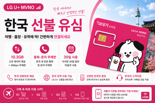 Korea Prepaid SIM Card | LG U+ Network | 10.3GB | Unlimited Calls & SMS | 30 Days